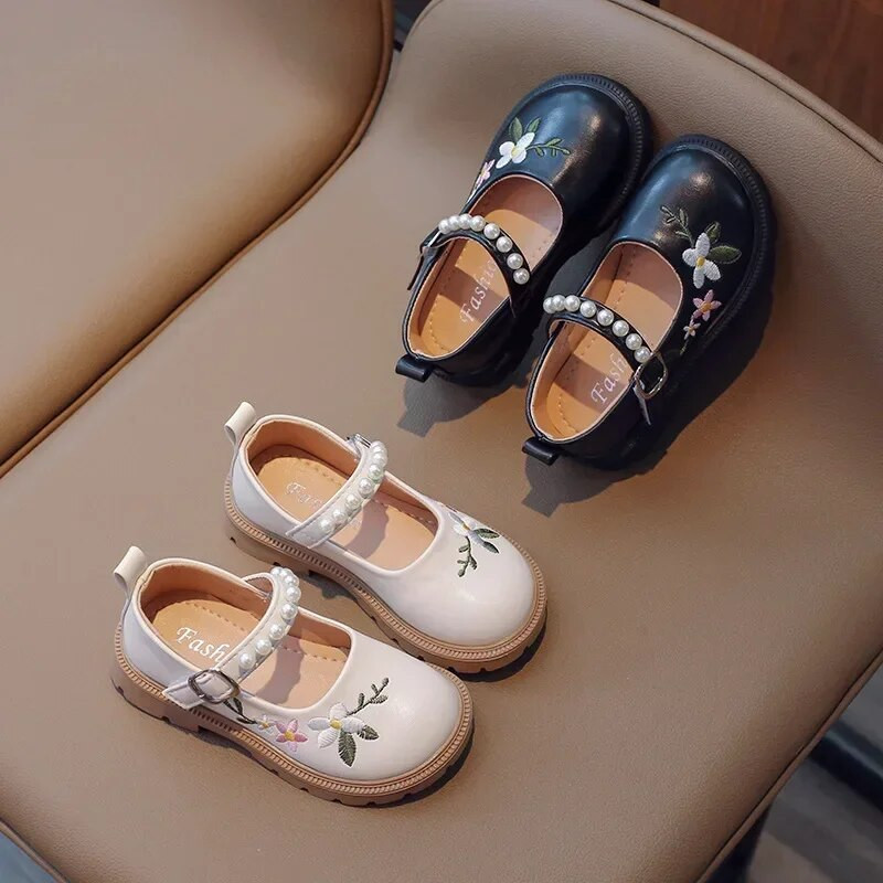 2023 Άνοιξη Φθινόπωρο Κοριτσίστικα Παπούτσια Κέντημα Λουλούδια Παιδικά Σχολικά Παπούτσια Κοριτσίστικα Oxfords Pearl Beading Δερμάτινα παπούτσια για κορίτσι