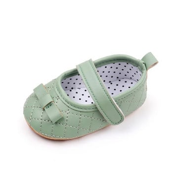 Ροζ Λευκό Πράσινο PU Φιόγκος Μαλακή σόλα για βρεφικά παπούτσια Princess Little Girl Outdoor Walking Shoes Βρεφικά νήπια First Walkers