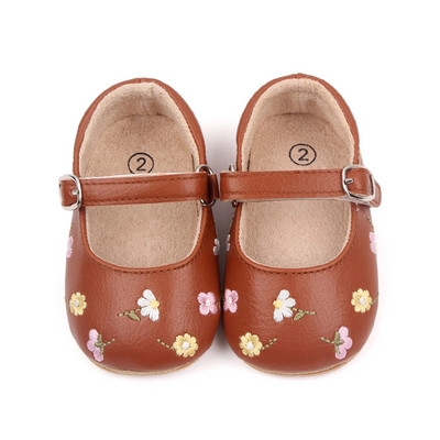 Bebeluși Fetițe Mary Jane Flats din piele PU Pantofi de rochie pentru sugari Broderie florală Pantofi prințesă 0-18M