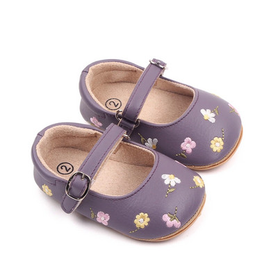 Bebeluși Fetițe Mary Jane Flats din piele PU Pantofi de rochie pentru sugari Broderie florală Pantofi prințesă 0-18M