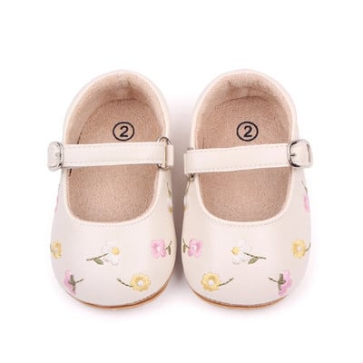 Bebeluși Fetițe Mary Jane Flats din piele PU Pantofi de rochie pentru sugari Broderie florală Pantofi prințesă 0-18M