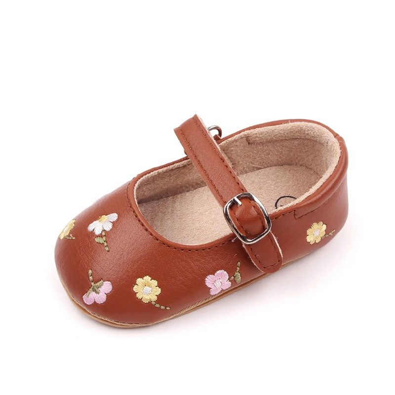 Bebeluși Fetițe Mary Jane Flats din piele PU Pantofi de rochie pentru sugari Broderie florală Pantofi prințesă 0-18M