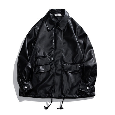 Pu kožna jakna Muška crna umjetna motociklistička biciklistička antilop gornja odjeća Modne bomber jakne Muški moto kaput s patentnim zatvaračem s ovratnikom
