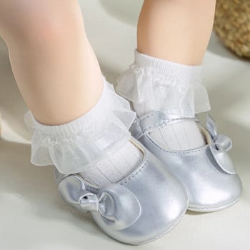 Модни обувки за новородени бебета за момичета Златна гумена подметка с панделка Противоплъзгаща се PU четвърта четвърт на открито First Walker Toddler Girl Shoes