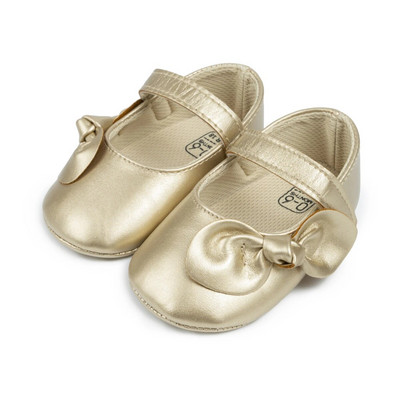 Pantofi pentru fete nou-născuți de modă, cu fundă auriu, talpă din cauciuc, PU, al patrulea trimestru, în aer liber, pantofi pentru fetiță.