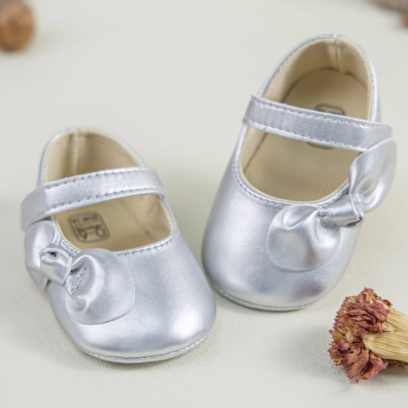 Pantofi pentru fete nou-născuți de modă, cu fundă auriu, talpă din cauciuc, PU, al patrulea trimestru, în aer liber, pantofi pentru fetiță.