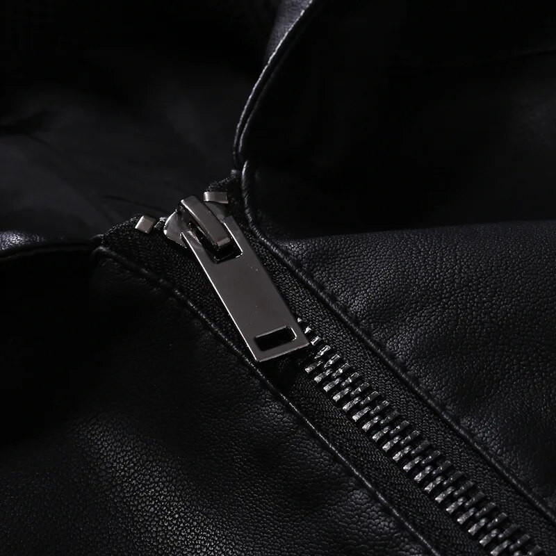 Muška jakna od umjetne kože Motociklistička gornja odjeća Modne pu moto biciklističke jakne s kapuljačom Crni uski kožni kaput Muški velika veličina 5Xl