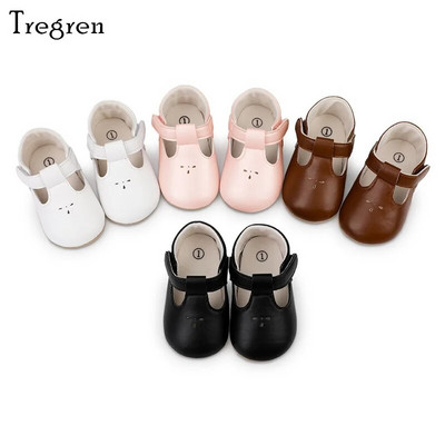 Tregren 0-18M Обувки за принцеса за новородено момиченце Детски нехлъзгащи се плоски PU гумени обувки за креватче First Walkers