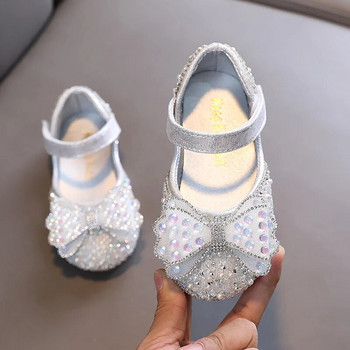 Νέα παιδικά στρας παπιγιόν Princess Ανοιξιάτικα παιδικά παπούτσια για κορίτσια με γυαλιστερά δερμάτινα παιδικά παπούτσια με παγιέτες Flat παπούτσια γάμου H504
