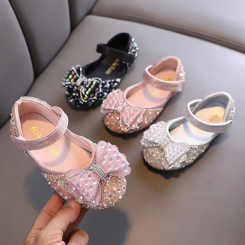 Papioni cu papion cu strass pentru copii, pantofi de prințesă de primăvară pentru fetițe, pantofi din piele strălucitoare pentru copii, paiete, paiete, pentru nuntă, H504