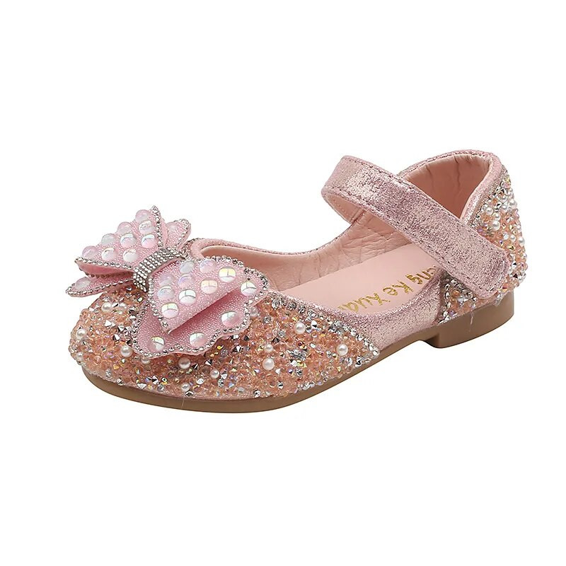 Papioni cu papion cu strass pentru copii, pantofi de prințesă de primăvară pentru fetițe, pantofi din piele strălucitoare pentru copii, paiete, paiete, pentru nuntă, H504