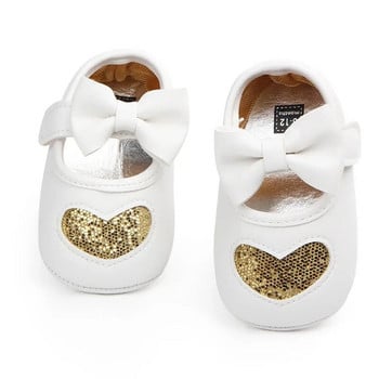 0-18 месеца Бебешки обувки Принцеса Пайети Сърце PU кожени обувки за новородени момичета Прохождащи деца Мека подметка Противоплъзгащи се първи проходилки Бебешки