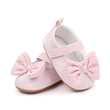 Обувки за принцеси за бебешки момичета Мека панделка Дантелени цветя Неплъзгаща се гумена мека подметка Плоско дъно Обувки за първа проходилка Обувки за бебешко креватче