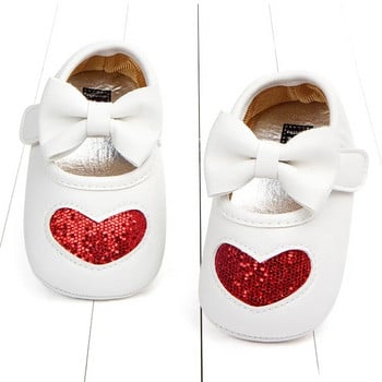 Нови бебешки обувки Mary Jane Flats Shoes Princess Sequin Heart Нехлъзгащи се мокасини Обувки от PU кожа Обувки за детско креватче First Walkers
