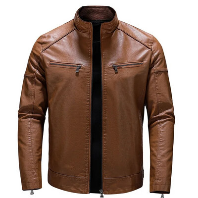 Jachetă din piele PU pentru motocicletă, toamnă iarnă, pentru bărbați, cu guler în picioare, ocazional, caldă, îmbrăcăminte exterioară, 2023, pentru bărbați, MY865