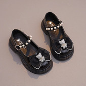 Pantofi din piele pentru copii pentru fete, lucioase, simpli, pentru școală, versatili, pentru copii, anti-alunecare, cu talpă groasă, la modă, pantofi Mary Jane, urs negru