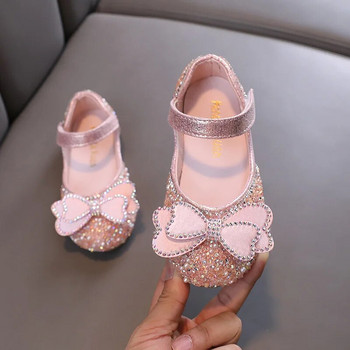 AINYFU Детски кожени обувки Есенни момичета Обувки за принцеса с панделка от кристали Детски блестящи обувки за сватбено парти J56
