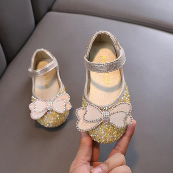 AINYFU Детски кожени обувки Есенни момичета Обувки за принцеса с панделка от кристали Детски блестящи обувки за сватбено парти J56