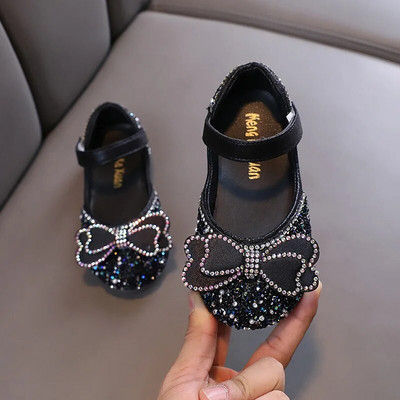 AINYFU Pantofi din piele pentru copii, toamnă, fete, cu stras, cu fundă, pantofi prințesă, pantofi cu sclipici pentru nunta, pentru copii J56