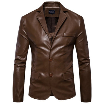 Ανδρικό Business Casual Κλασικό μπουφάν απλό στυλ Δερμάτινο μονόχρωμο μπουφάν Νέα άφιξη Υψηλής ποιότητας ανδρικό κοστούμι PU Blazers παλτό