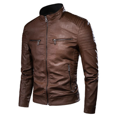 Férfi tavaszi vadonatúj Causal Vintage bőrkabát Férfi Outfit Design Motoros Motoros Zip Pocket Pu Bőrkabát Férfi