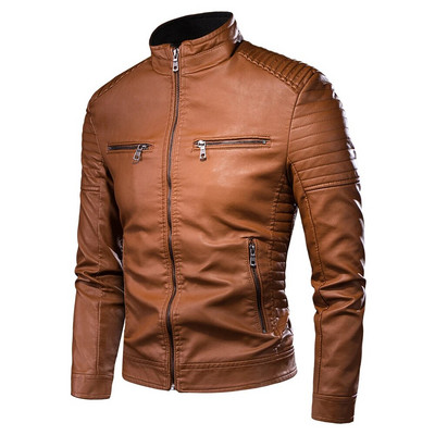 Férfi tavaszi vadonatúj Causal Vintage bőrkabát Férfi Outfit Design Motoros Motoros Zip Pocket Pu Bőrkabát Férfi