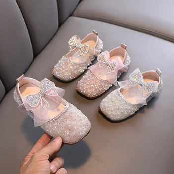AINYFU Κοριτσίστικα δερμάτινα παπούτσια με φιόγκο με δαντέλα 2023 Ανοιξιάτικα Παιδικά Μονά Παπούτσια με παγιέτες Παιδικά Παιδικά παπούτσια Rhinestone Princess H502