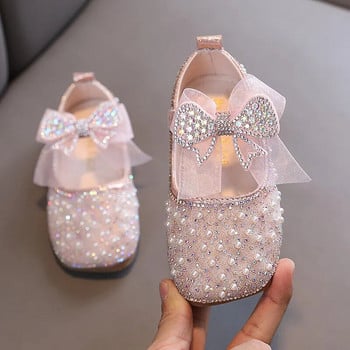 AINYFU Κοριτσίστικα δερμάτινα παπούτσια με φιόγκο με δαντέλα 2023 Ανοιξιάτικα Παιδικά Μονά Παπούτσια με παγιέτες Παιδικά Παιδικά παπούτσια Rhinestone Princess H502