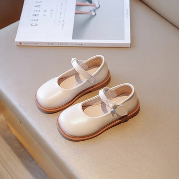 Едноцветни кожени обувки за момичета 2023 г., нови летни обувки без декор, едноцветни корейски прости детски обувки за принцеса с кръгли пръсти