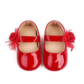 Бебешки обувки Mary Jane Flats Мека подметка Цветя PU Обувки за принцеса Обувки за сватбена рокля за новородено бебе, малко дете