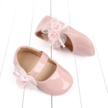 Бебешки обувки Mary Jane Flats Мека подметка Цветя PU Обувки за принцеса Обувки за сватбена рокля за новородено бебе, малко дете
