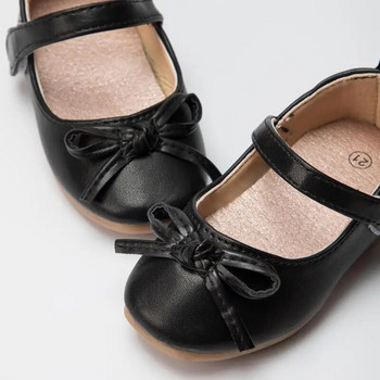 Детски обувки Bow Decor Mary Jane Flats Pu Anti-Slippery Princess Едноцветни малки бебета момичета Pu обувки