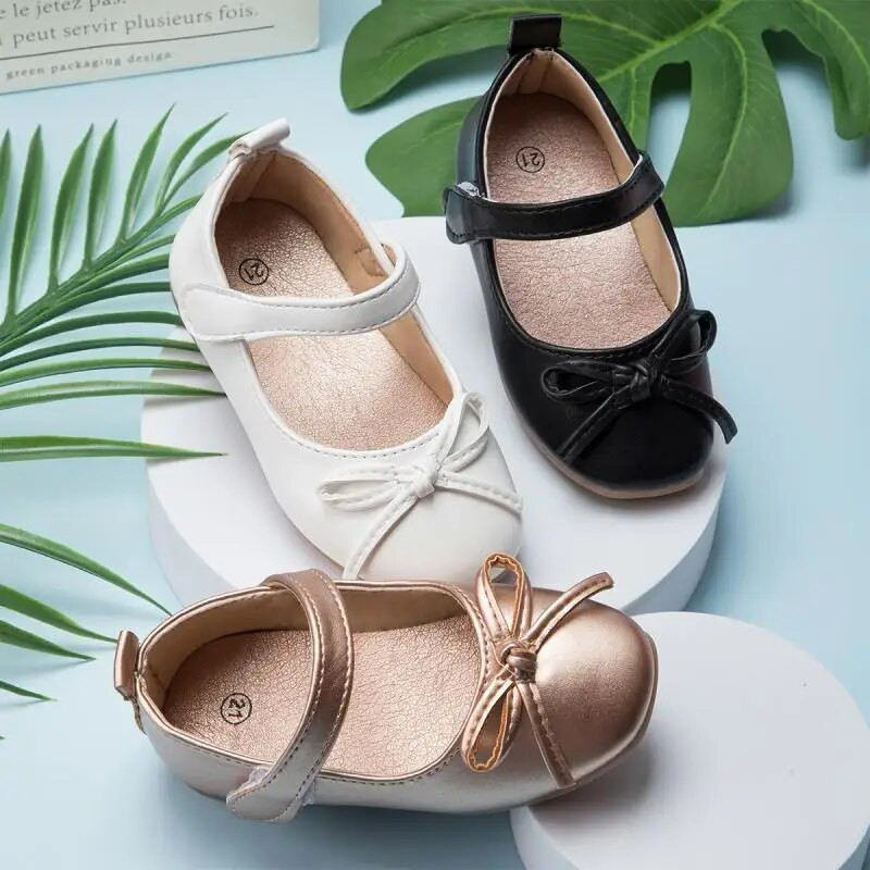 Vaikiški Batai Lanko dekoras Mary Jane Flats Pu Neslidūs Princesės Vienspalviai Maži Baby Girls Pu Batai