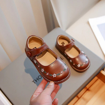 2023 Παιδικά Μόδα για κορίτσια Casual Παπούτσια Drop Shipping Απλά αντιολισθητικά παιδικά παπούτσια PU με στρογγυλά ρηχά δερμάτινα παπούτσια Κέντημα