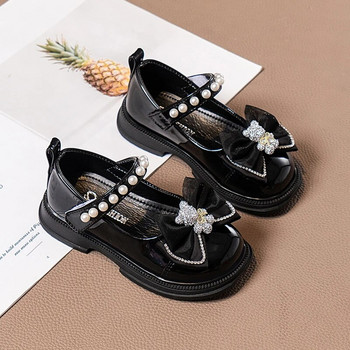 2023 Νέα δερμάτινα παπούτσια για κορίτσια με στρας Bear PU Απλό αντιολισθητικό Παιδικό Fashion Princess Shallow Loafers Drop Shipping
