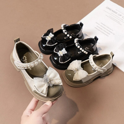 2023 Νέα δερμάτινα παπούτσια για κορίτσια με στρας Bear PU Απλό αντιολισθητικό Παιδικό Fashion Princess Shallow Loafers Drop Shipping