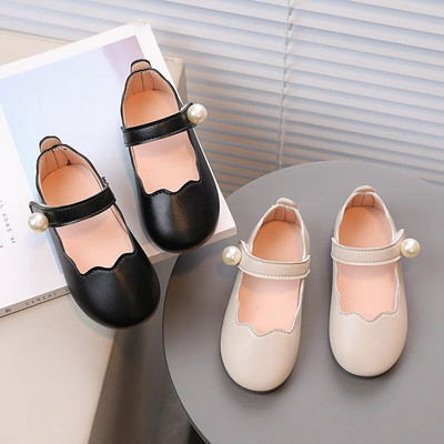 Children Leather Shoes Lace Pearls 2023 New Summer Versatile Flats Non-slip Girls Casual Shoes Breatheable Soft Kids Mary Janes