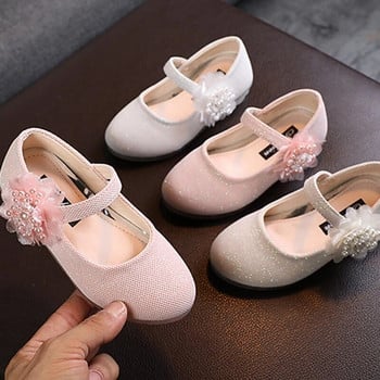 Baywell Παιδικά δερμάτινα παπούτσια Pearl Flower Design Bow Princess Girls Party Dance Shoe Baby girl Flats Παιδικά παπούτσια Performance