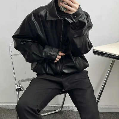 Ανδρικό ρετρό δερμάτινο φθινόπωρο και χειμώνα casual loose κοντό δερμάτινο μπουφάν Ανδρικά Όμορφα και κομψά βρετανικά μπλουζάκια