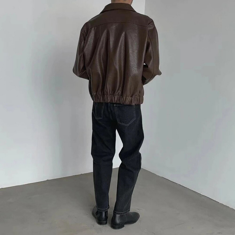Ανδρικό ρετρό δερμάτινο φθινόπωρο και χειμώνα casual loose κοντό δερμάτινο μπουφάν Ανδρικά Όμορφα και κομψά βρετανικά μπλουζάκια