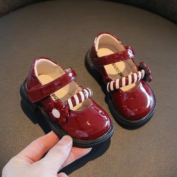 Модни обувки от PU лачена кожа Сладко цвете Обувки за принцеса за момиченце Новородено бебе Мека подметка Първи проходилки Малко дете Mary Janes