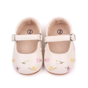 Νεογέννητα κοριτσάκια Mary Jane Flats PU Δερμάτινα Πριγκίπισσα Παπούτσια Παιδικά παπούτσια με λουλούδια κέντημα για παιδιά First Walker Μαλακή σόλα επίπεδη