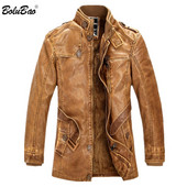 BOLUBAO Jachete din piele îngroșată pentru bărbați, din piele intoarsa, pentru bărbați, căptușite cu lână, guler lung, haine lungi pentru motocicletă, ocazional, subțire, jachetă din piele pentru bărbați