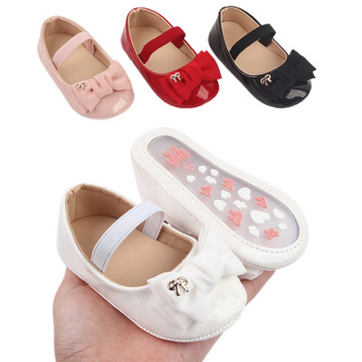 Прохождащи новородени момичета Мери Джейн плоски обувки, нехлъзгаща се подметка Обувки от PU кожа Обувки за принцеса с панделка 0-18M