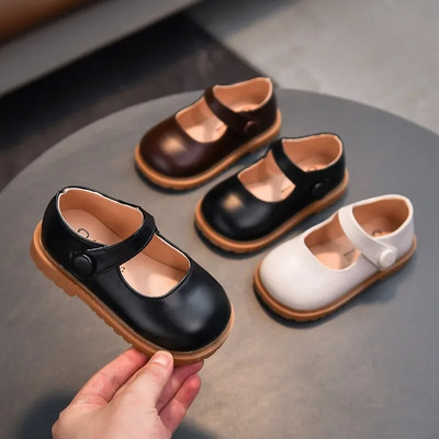 2024 Spring Autumn School Shoes for Girls Classic Black Beige Brown Mary Jane Shoes Kids Leather Cute Princess Shoes Girl E06232