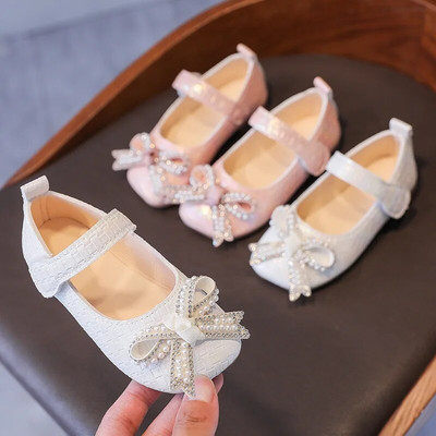 Нови есенни кожени обувки за момичета Сладък лък, модни обувки за момиче, пайети, кристали, плоски токчета, детски обувки за принцеса, размер 21-30 SP121