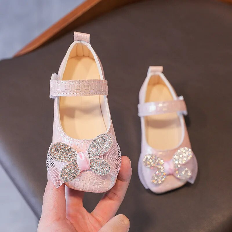 Pantofi din piele pentru fete noi de toamnă cu fundă drăguță fetiță modă paiete cu strasuri cu toc plat pentru copii marimea pantofilor prințesă 21-30 SP121