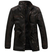 Jachetă din piele de iarnă pentru bărbați, ocazional, groasă, din catifea, jachete lungi și calde din piele, îmbrăcăminte pentru bărbați, guler de blană rezistentă la vânt, parka de mărime mare 5XL 6XL