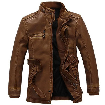 Jachetă din piele de iarnă pentru bărbați, ocazional, groasă, din catifea, jachete lungi și calde din piele, îmbrăcăminte pentru bărbați, guler de blană rezistentă la vânt, parka de mărime mare 5XL 6XL