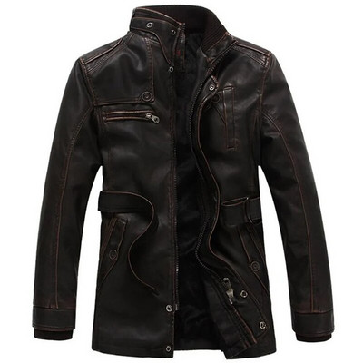Jachetă din piele de iarnă pentru bărbați, ocazional, groasă, din catifea, jachete lungi și calde din piele, îmbrăcăminte pentru bărbați, guler de blană rezistentă la vânt, parka de mărime mare 5XL 6XL